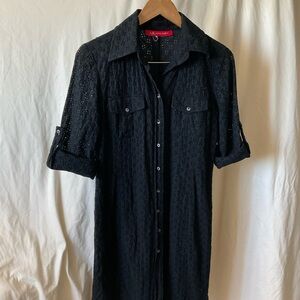 Anne Klein Black Eyelet Button-Down dress